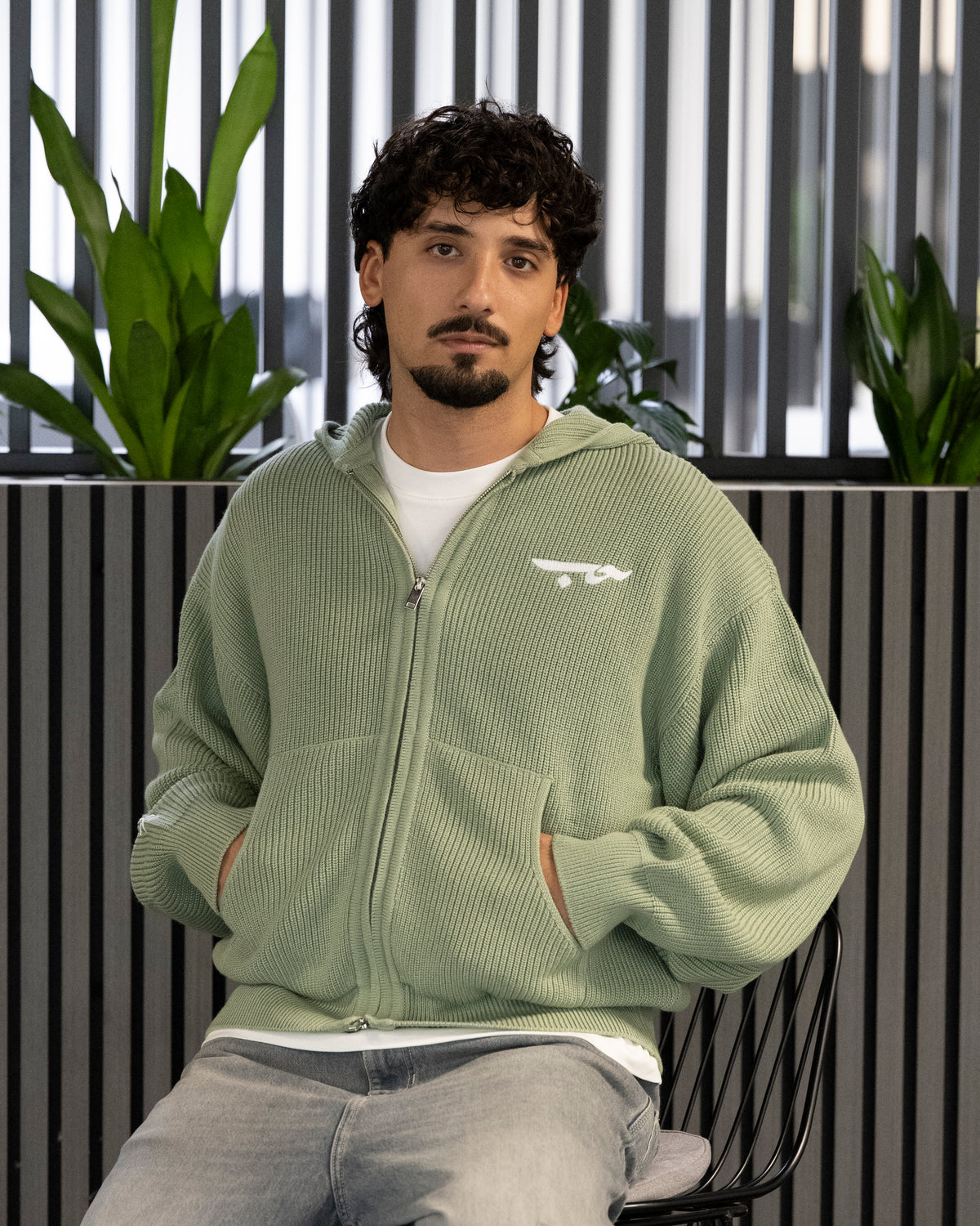 LOVE حب Knit Zip Hoodie - Mint Green