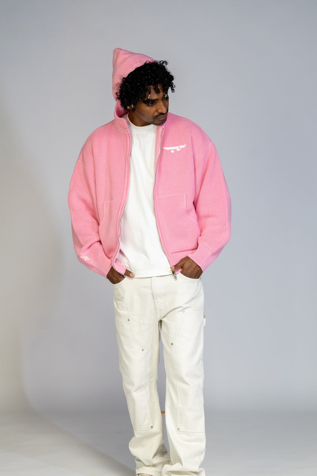 LOVE حب Knit Zip Hoodie - Pastel Pink