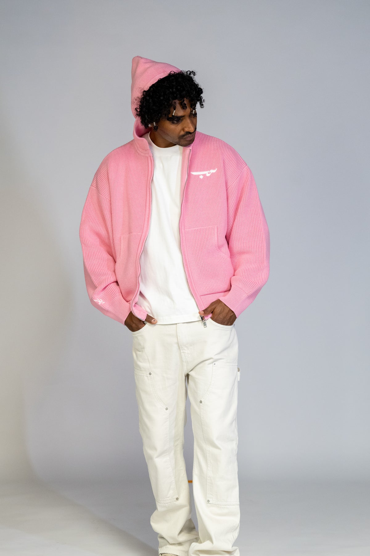 LOVE حب Knit Zip Hoodie - Pastel Pink
