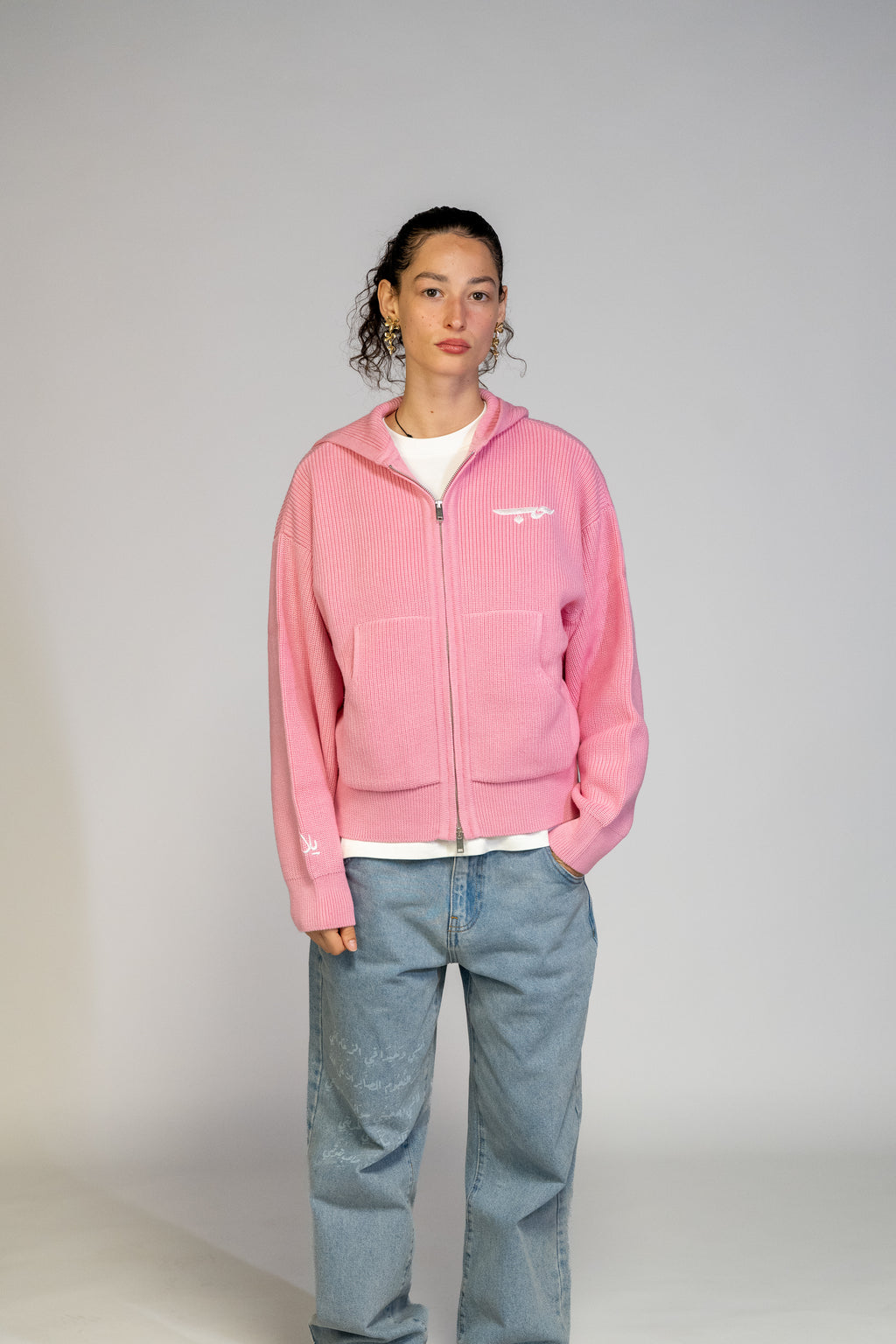 LOVE حب Knit Zip Hoodie - Pastel Pink