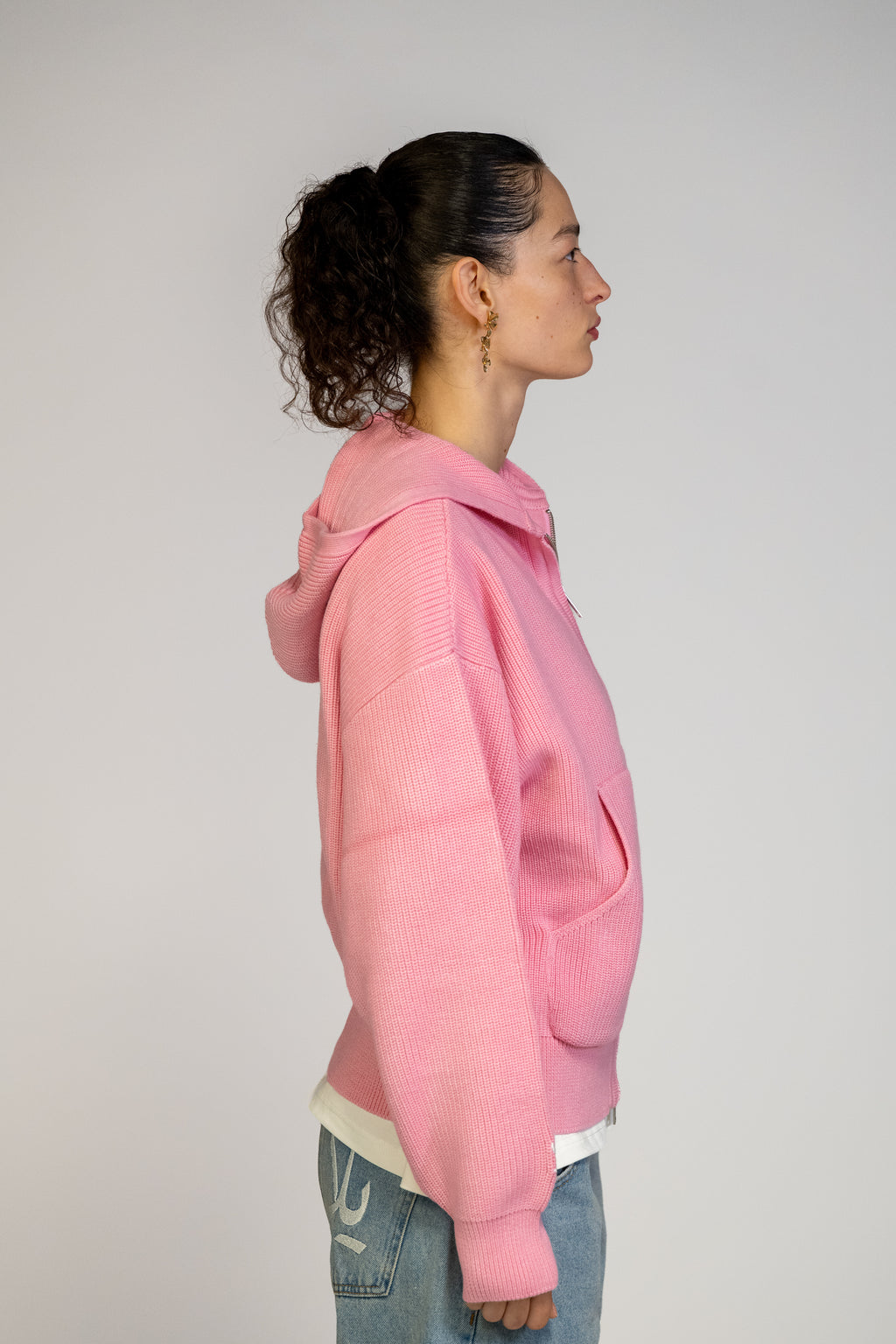 LOVE حب Knit Zip Hoodie - Pastel Pink