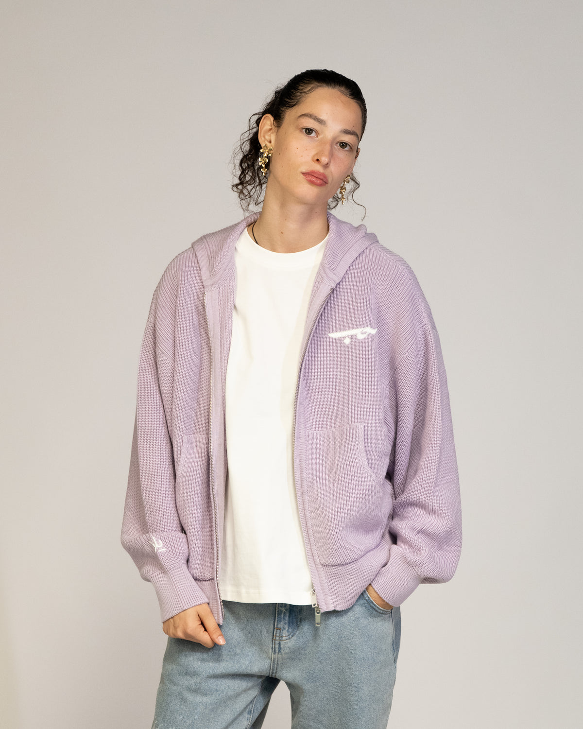 LOVE حب Knit Zip Hoodie - Pastel Lavender