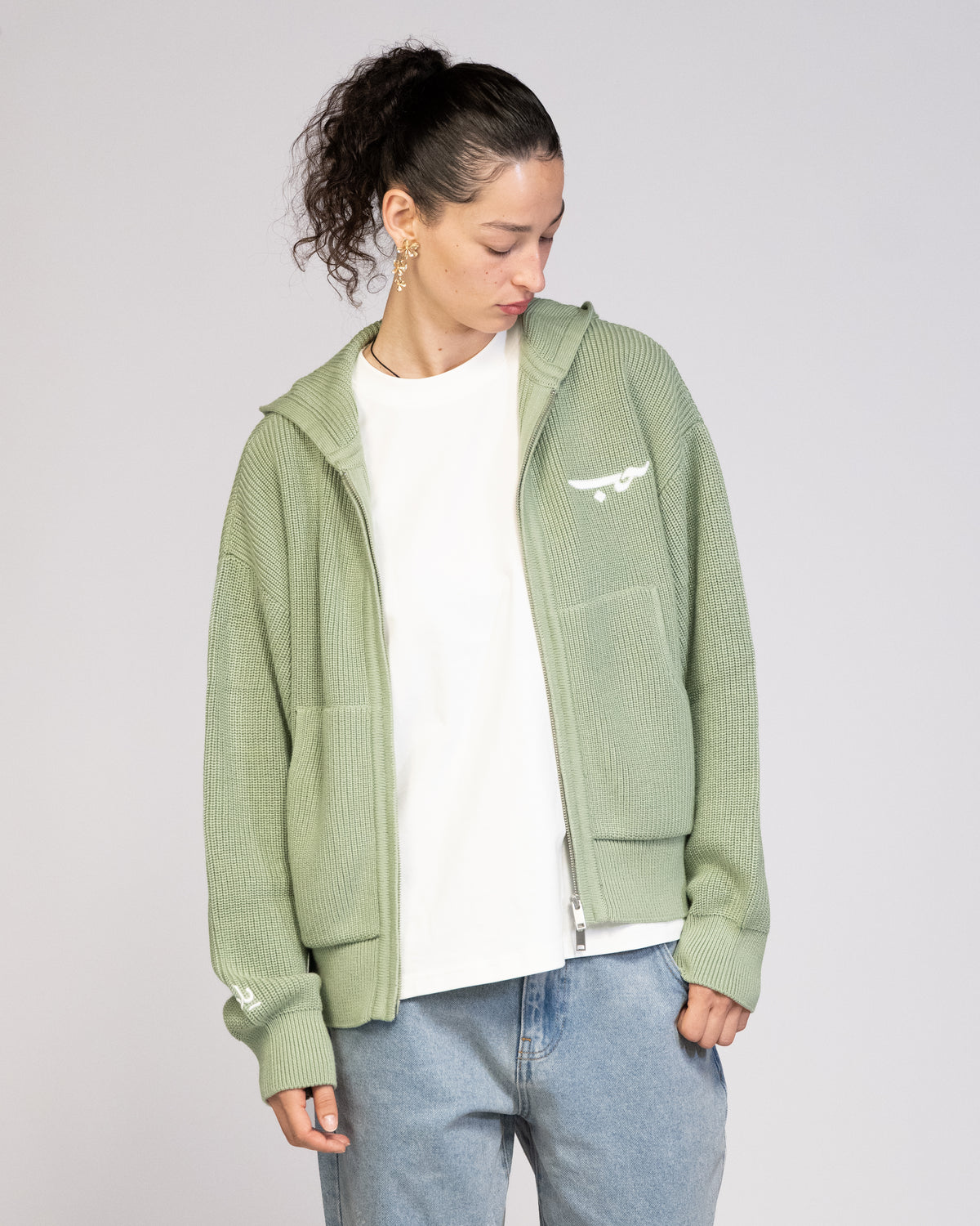 LOVE حب Knit Zip Hoodie - Mint Green