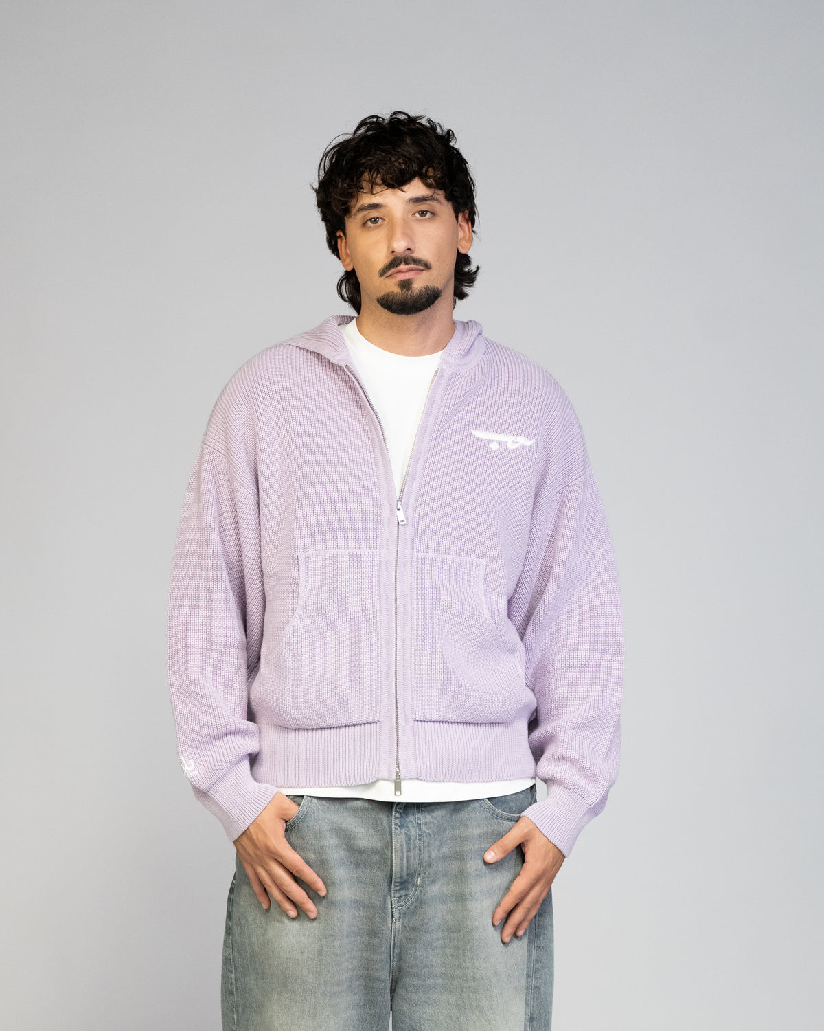 LOVE حب Knit Zip Hoodie - Pastel Lavender