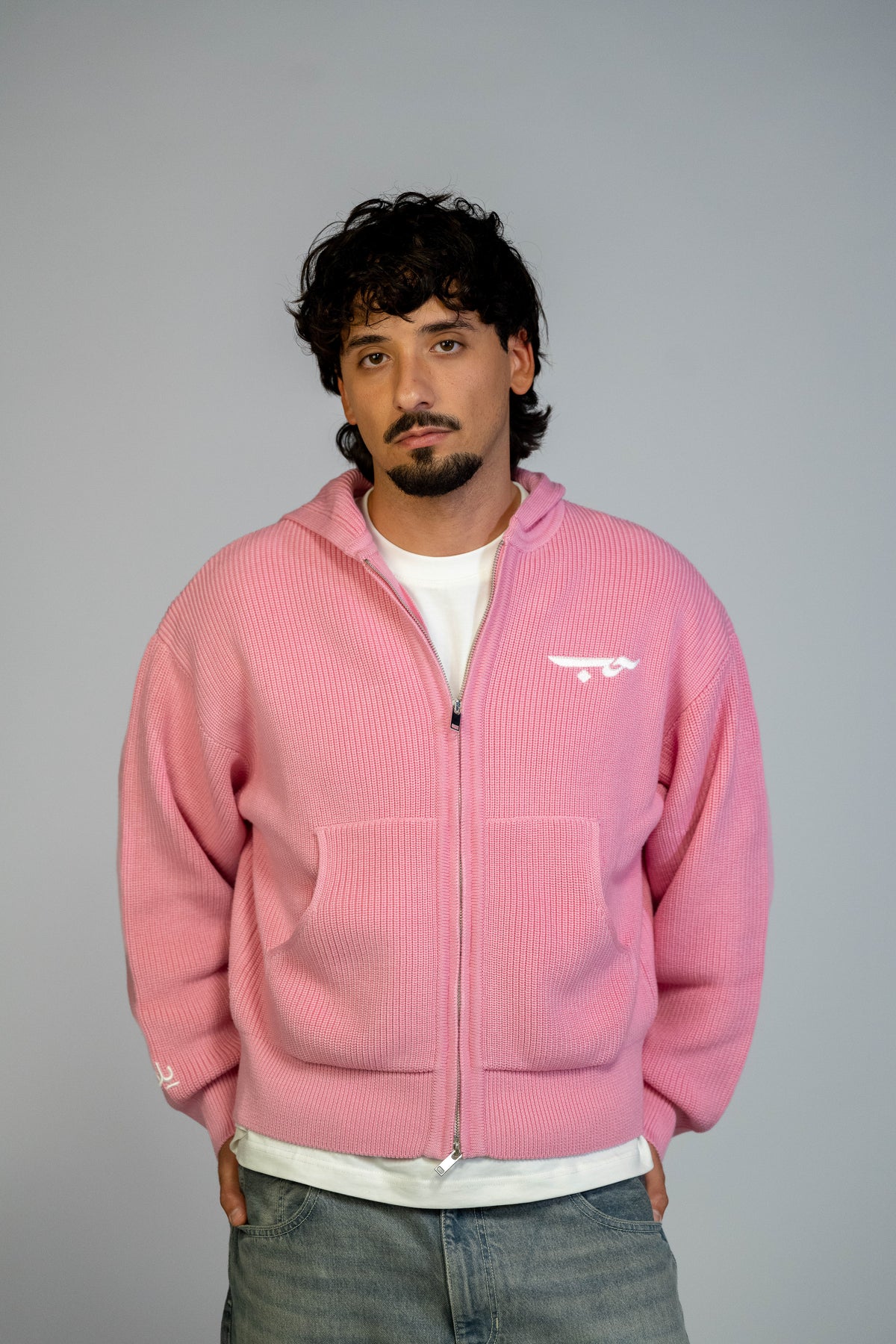 LOVE حب Knit Zip Hoodie - Pastel Pink