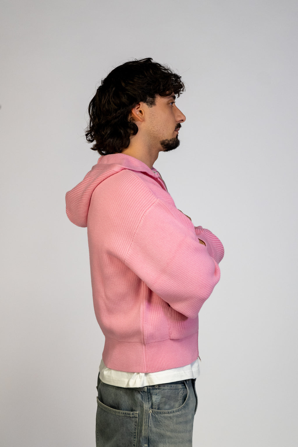 LOVE حب Knit Zip Hoodie - Pastel Pink